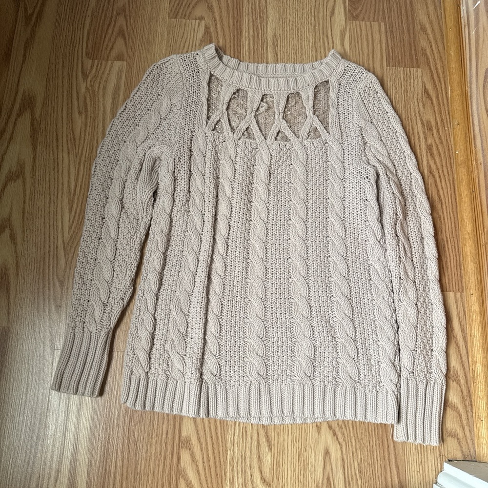 LC Lauren Conrad Cream Cable Knit Cutout Sweater